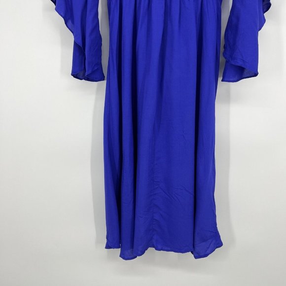 Umgee Dress Blue Ruffle Hi Lo Bell Sleeve V Neck Midi NWT - Picture 12 of 12